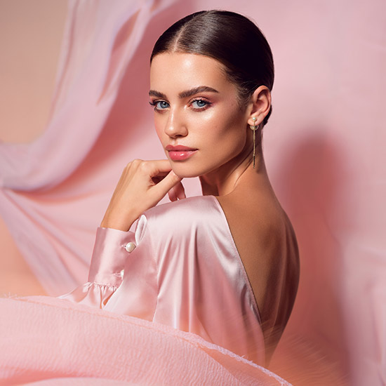 Model in pink posing
