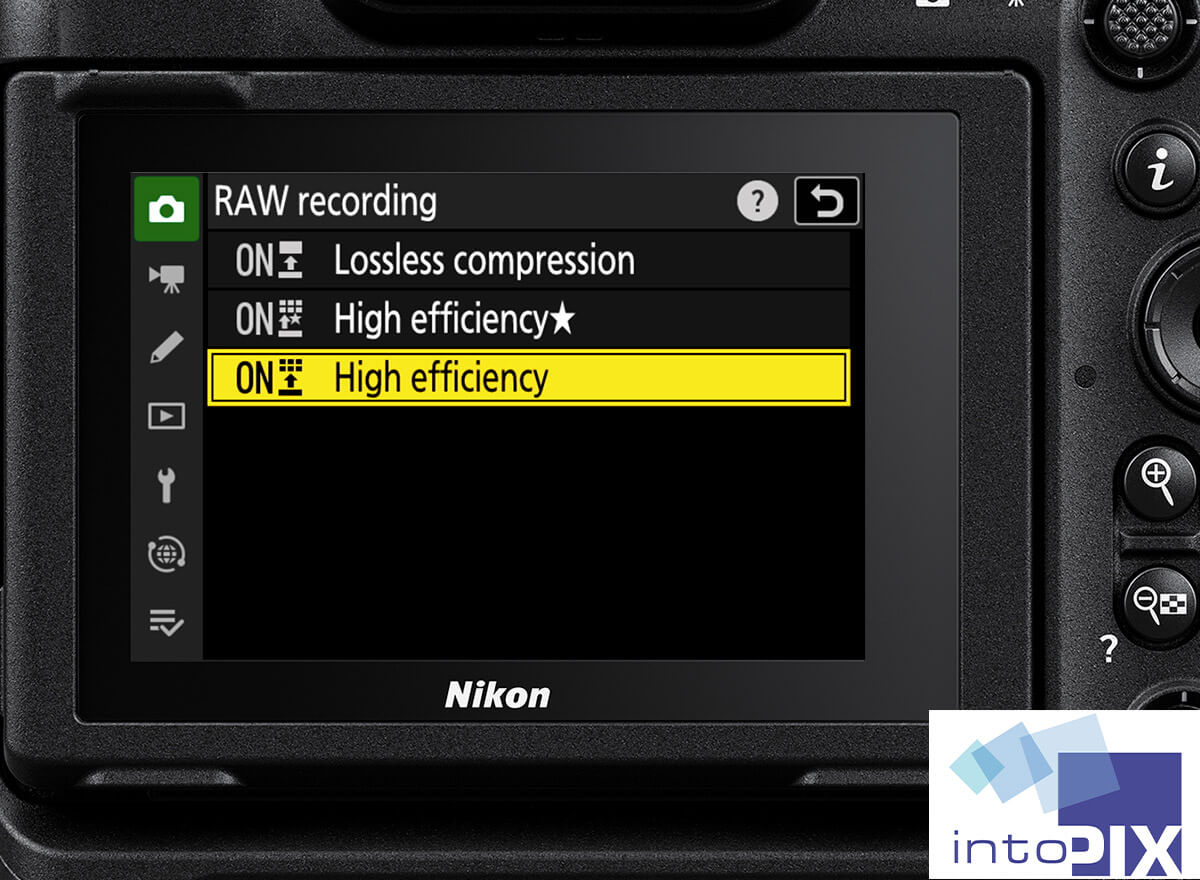 Photo of the back of the Z 9 camera's LCD showing the RAW file format menu