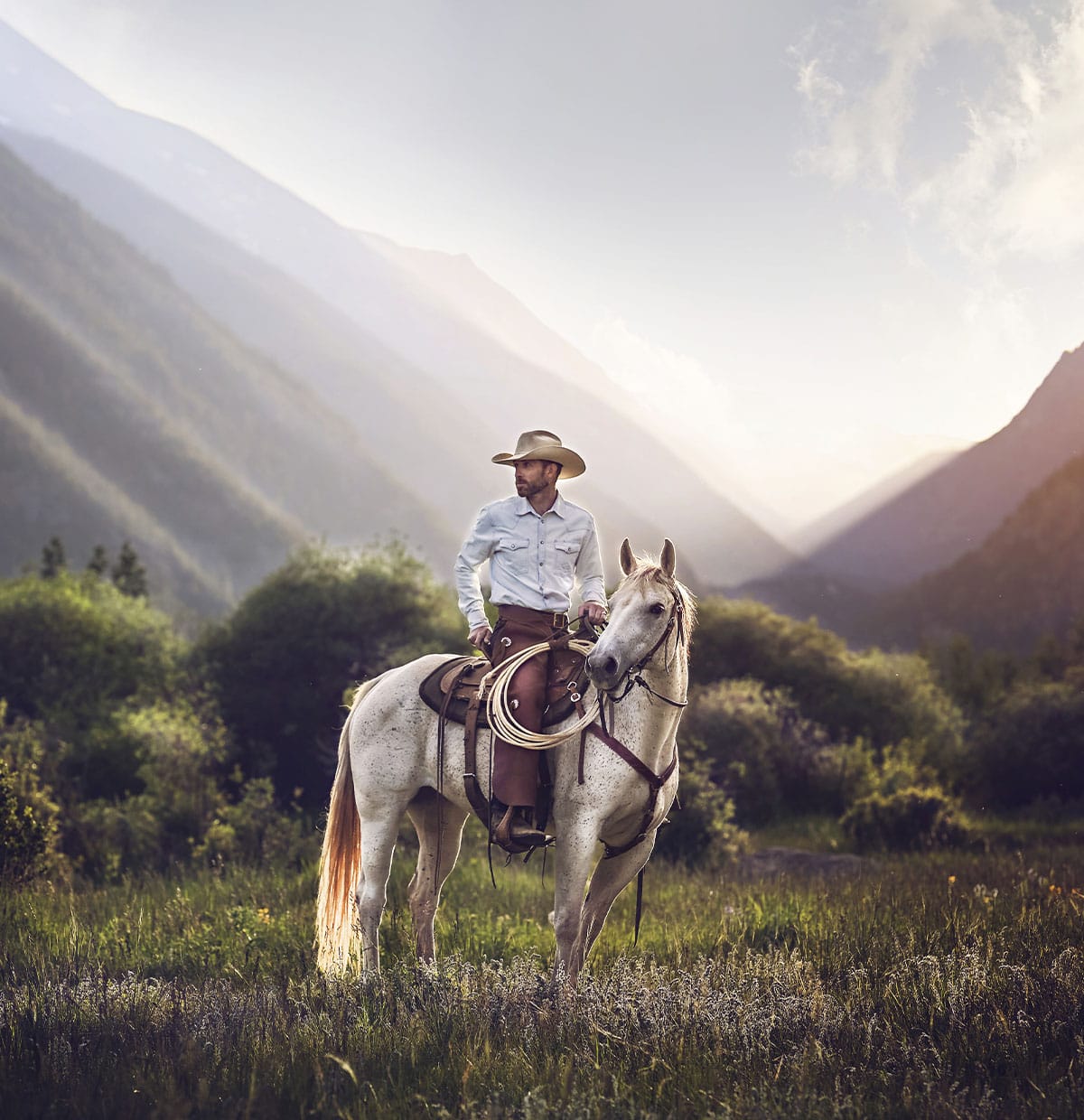 Photo of a man on a horse, with mountains in fog behind him, taken with the Z f camera